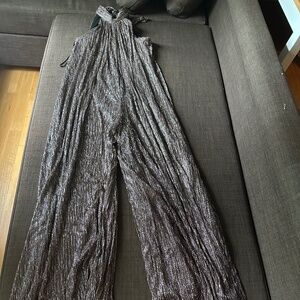 Shimmer Glam Sparkle Halter Jumpsuit   Golden Brown Black